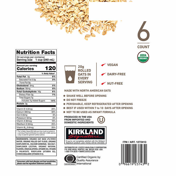 Oat milk 946 ml (32oz), Kirklands - Image 3