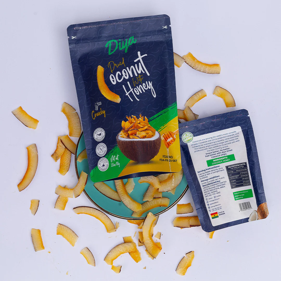 Natural Dried Coconut Chips with honey 100g, Diya - Image 2